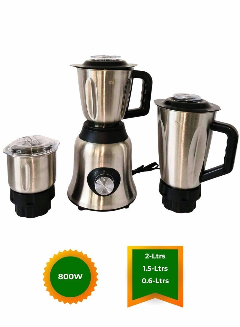 سيلفر كريست خلاط كهربائي متعدد الوظائف، مزود بأوعية متينة من الفولاذ المقاوم للصدأ، جهاز 3 في 1 بقوة 800 واط عالي السرعة، يُستخدم لصنع العصائر والمشروبات المخفوقة، بالإضافة إلى طحن المكونات وتحضير القهوة والتوابل. - Image 3